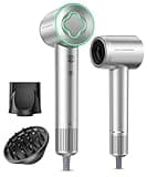 Hair Dryer - 150000 RPM High-Speed Brushless Motor Negative Ionic Blow Dryer for Fast Drying, Low Noise Thermo-Control Hair Dryer with Diffuser and Nozzle, Silvery