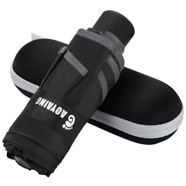 GAOYAING Mini Compact Travel Umbrella with Reflective Safety Stripes, Portable Folding Design with Case
