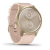 Garmin vivomove Style, Hybrid Smartwatch with Real Watch Hands and Hidden Color Touchscreen Displays, Gold with Pink Woven Nylon Band (Renewed)