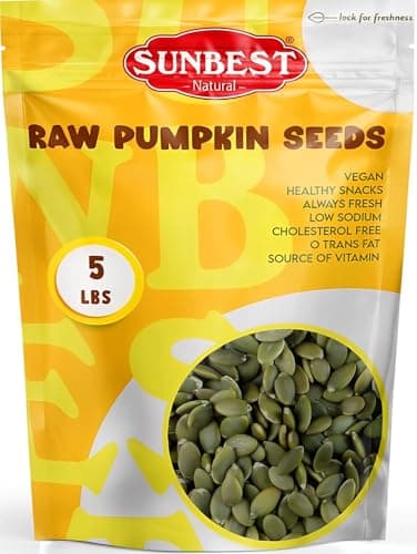 Sunbest Natural Raw Pumpkin Seeds, 5 lbs – Unsalted & Shelled – Bulk Bag, Whole Pepitas, Pumpkin Seeds to Eat – For Snacking, Baking & Topping – Rich in Essential Fatty Acids, Iron & Protein (80 oz)