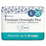 Because Overnight Absorbency Pull Ups - Adult Disposable Incontinence Underwear, Extra Absorbent Nighttime Briefs for Men and Women, White, Large, 20 Count