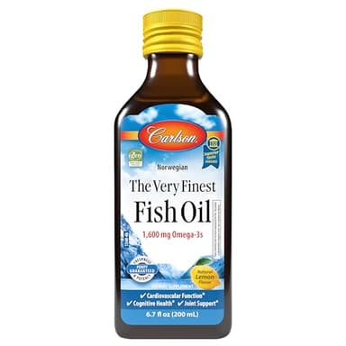 Carlson - The Very Finest Fish Oil, 1600 mg Omega-3s, Liquid Fish Oil Supplement, Norwegian Fish Oil, Wild-Caught, Sustainably Sourced Fish Oil Liquid, Lemon, 200ml, 6.7 Fl Oz