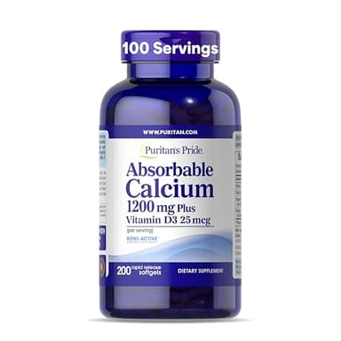 Puritan's Pride Absorbable Calcium 1200 mg Plus Vitamin D3 25mcg 1000 IU with Bone-Active™, 200 Rapid Release Softgels