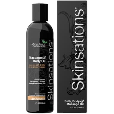 Skinsations - Unscented Massage Oil for Massage Therapy - 8oz | Fragrance-Free Body Oil for Sensitive Skin & Aromatherapy | Sweet Almond, Jojoba, Coconut & Grapeseed Oils