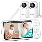 Jartoo 2K Video Baby Monitor with 2 Cameras and Audio, 3600ft Long Range Baby Monitor No WiFi, 5.5" Split Display, VOX - AI Cry Detect, ANR, IR Night Vision, 2-Way Audio, 6000mAh
