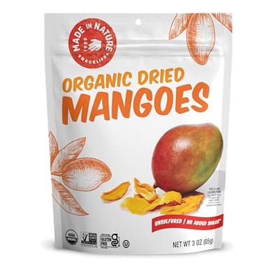 Made in Nature Organic Dried Mangoes, Non-GMO, Gluten Free, Unsulfured, Vegan Snack, 3oz (Pack of 1), Packaging May Vary