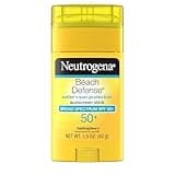 Neutrogena Beach Defense Sunscreen Stick SPF 50, Hands-Free Application, Hawaii Reef Act 104 Compliant, Octinoxate & Oxybenzone Free, Sunscreen for Face & Body, Travel Size, 1.5 oz