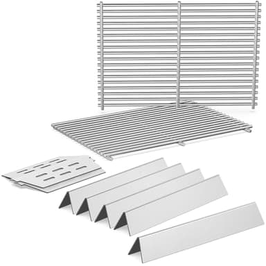 Stainless Steel 7524 Grill Grates & 7621 Flavorizer Bars, 65505 Heat Deflectors for Weber Genesis 300 Series with Front Control Knob, Replacement for Genesis E310 S310 E/S320 E/S330 Gas Grills