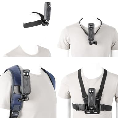 PellKing Accessories Kit for Insta360 X5 X4 ONE X3 X2 X GO 3s RS R, 4in1 Chest Strap Harness/Head Mount/Neck Holder/Backpack Strap Mount for Insta 360 GoPro DJI Action Camera
