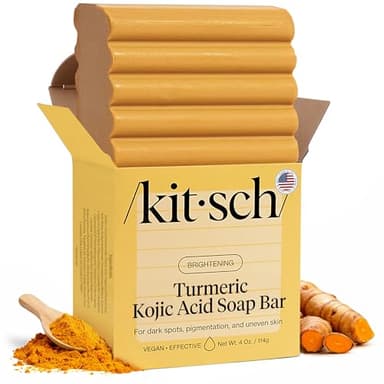 Kitsch Kojic Acid Soap – Turmeric Soap Bar with Hyaluronic Acid & Shea Butter – Brightening & Hydrating Body Wash & Face Wash for Dark Spots, Even Skin Tone & Natural Glow - Made in USA - 4 oz