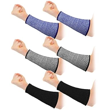 Sintege 3 Pairs Arm Protectors for Thin Skin and Bruising Cut Resistant Forearm Sleeve Level 5 Arm Burn Protection Sleeve (Black, Royal Blue, Grey,7.9 Inch)
