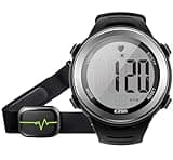 EZON Heart Rate Monitor Chest Strap, Exercise Heart Monitor, Sports Watch with HRM, Waterproof/Stopwatch/Hourly Chime, Steel Silver, T007A11