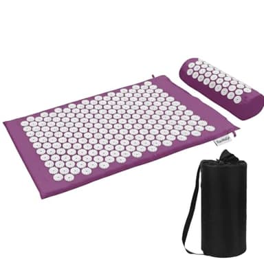 XiaoMaGe Acupressure Mat and Pillow Set with Bag - Large Size 28.7 X 16.5 inch Acupuncture Mat for Neck & Back Pain, Muscle Relaxation Stress Relief, Sciatica Pain Relief Pillow (Purple)