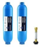GLACIER FRESH RV/Marine Water Filter with 1 Flexible Hose Protector, Greatly Reduces Bad Taste, Odors, Chlorine and Sediment in Drinking Water, 2 Pack