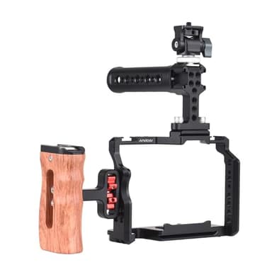 Andoer Camera Rig Stabilizer Aluminum Alloy for Sony A7IV/ A7III/ A7II/ A7R III/ A7R II/ A7S II -Includes Mini Monitor Mount, Camera Cage, Top Handle, and Wooden Grip