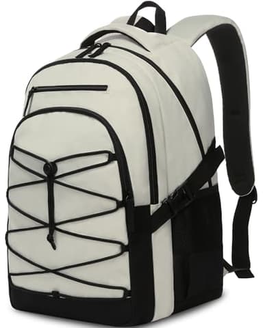 FOKDUVB Middle High School Backpacks for Boys Girls Large Bookbags with Laptop Compartment for Teens Teenagers Back to School Book Bags Mochilas Escolares para Adolescentes (Pearl White/Black, Solid)