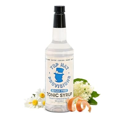 Top Hat Keto Sugar Free Tonic Syrup - 5x Diet Tonic Water Quinine Concentrate - Organic Monk Fruit - Craft Soda Mixer for Skinny Cocktail Drinks - Just Add Seltzer Water - 32oz Bottle