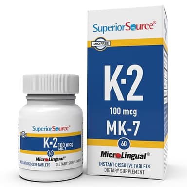 Superior Source Vitamin K2 MK-7 (Menaquinone-7) 100 mcg - Bone Strength & Health Support Supplement - Aids Healthy Heart Function - Bariatric-Friendly - 60 Sublingual Dissolving Tablets