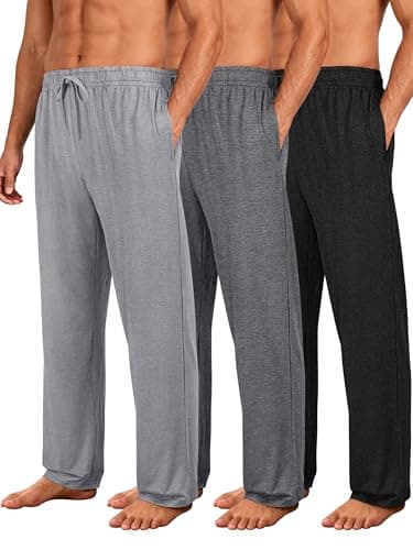 Wenouy 3 Pack Mens Pajama Pants Ultra Soft Comfy Lounge Pants Lightweight Loungewear Sleepwear with Elastic Waist and Pockets L Dark Gray, Black Mix, Gray
