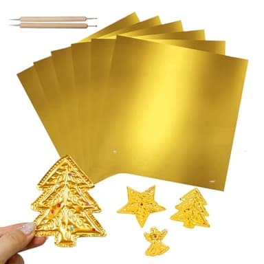 100 Sheets Embossing Foil Sheets, Gold Tin Foil Squares 6 x 6 Inch Heavy Duty Aluminum Sheets for Engraving, Embossing, Painting, Mounting and Art Crafts