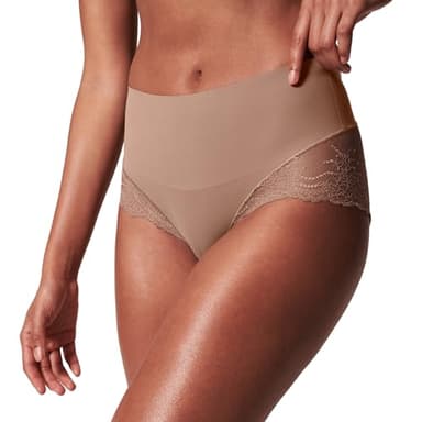 SPANX SPANXsmooth Undie-tectable Lace Hi-Hipster - Comfortable Core Control - Lace Shapewear - No Visible Panty Lines - Cafe Au Lait - Large