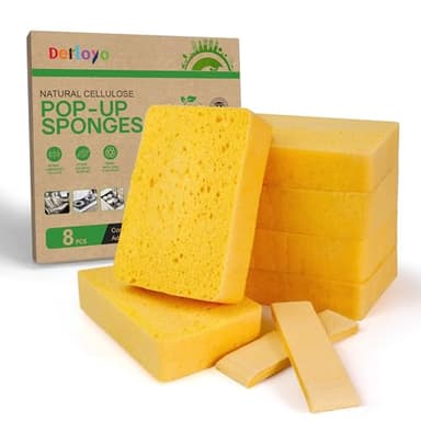 8-Count Pop Up Cellulose Sponges | Non-Scratch Eco-Friendly Kitchen Sponges for Dishes, Bathroom, Cars | Tear-Resistant Natural Scrub Sponges | Biodegradable Compostable Cellulose