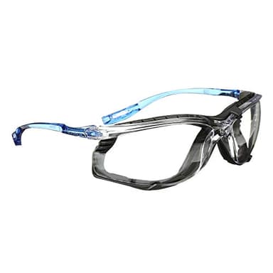 3M Safety Glasses, Virtua CCS, ANSI Z87, Anti-Fog, Clear Lens, Blue Frame, Corded Ear Plug Control System, Removable Foam Gasket, Pack of 1