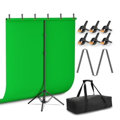 EMART Green Screen Backdrop Kit with Reverse Folding Base, 5x6.5ft Photo Greenscreen Background with Portable T-Shape Stand and 6 Clamps for Photography, Photoshoot, Studio Video Recording, Streaming