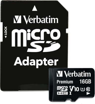 Verbatim 16GB Premium microSDHC Memory Card with Adapter UHS-I V10 Class 10 supports Full HD (1080p) U1 speed rated Up to 80MB/s read speed