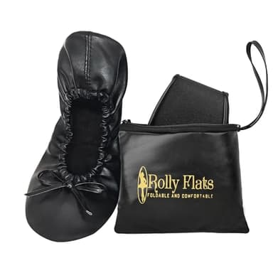 Women's Foldable Ballet Flats – Portable Flat Shoes for Travel and Wedding that Fit in Your Purse (M, Black)