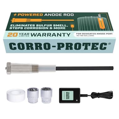 Corro-Protec 40-89-Gallon Powered Anode Rod for Water Heater & Installation Kit Sockets, 20-Year Warranty, Eliminates Sulfur Smell within 24 hours, Stops Corrosion, Reduces Limescale, 20-Year Warranty