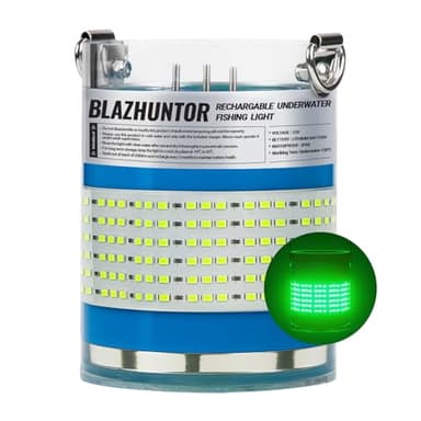 BLAZHUNTOR Rechargeable Underwater Fishing Light,Auto On in Water,Green 4000lm Super Bright, IP68 Waterproof, No External Power Needed,Cordless,Night Fishing Light, Portable Dock Lake Fish Lamp