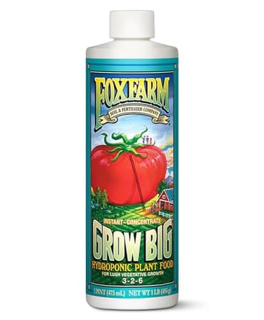 FoxFarm Grow Big Hydroponic Plant Food - 3-2-6 Liquid Plant Fertilizer for Lush Vegetative Growth in Hydroponic Systems - Liquid Concentrate with Earthworm Castings & Micronutrients - 1 Pint