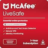 McAfee LiveSafe Unlimited Devices 2025 | Security Software Includes Antivirus, Secure VPN, Password Manager, Identity Monitoring | Download