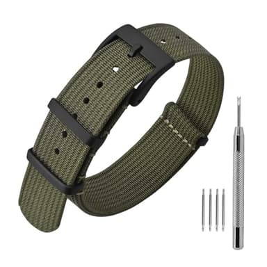 ANNEFIT Nylon Watch Band 22mm, One-Piece Waterproof Military Watch Straps with Heavy Black Buckle (Army Green)