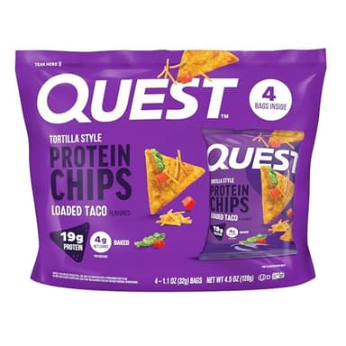 Quest Nutrition Loaded Taco Tortilla Style Protein Chips, 19g Protein, 4g Net Carb, Low Carb, Gluten Free, 1.1 oz (Pack of 4)