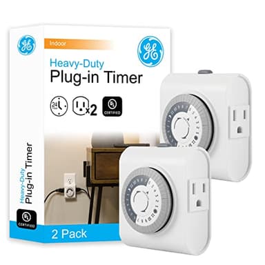 GE 24‑Hour Mechanical Outlet Timer Switch, Dual Grounded Plug‑in Control for Indoor Lighting, Lamps, Christmas Trees, Fans and Small Appliances (2 Pack), 46211