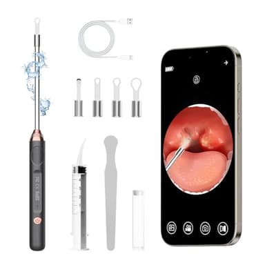Tonsil Stone Remover with Camera，Tonsil Stone Removal Tool with LED Light，TonsilCleaner for Tonsil Stone Removal，Tonsillolith Removal Tool with 4 Head ，Attachments for iOS & Android (Black and Gold)