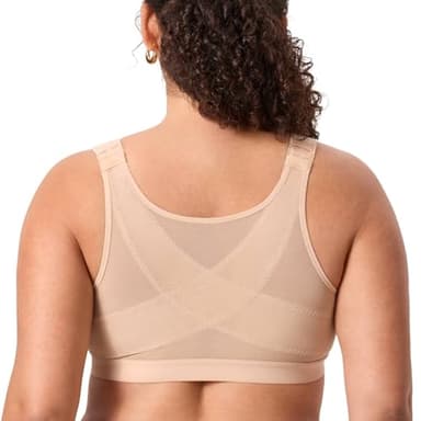 DELIMIRA Women's Posture Bra Front Closure Lightly Padded Plus Size Wireless Full Coverage No Underwire Bras Beige 36B