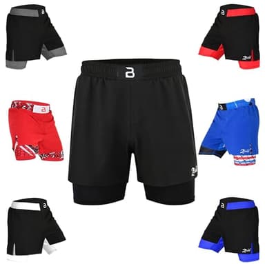2BOLD MMA Shorts Men’s BJJ, Grappling, JIU-Jitsu, NO-GI Cross Training, Built in Compression Running Shorts (US, Alpha, Small, Regular, Regular, Black)