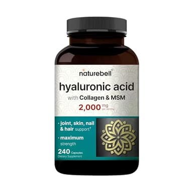 NatureBell Hyaluronic Acid 2,000mg with Collagen & MSM - 240 Capsules - Skin Hydration, Hair, Nail & Joint Support - Water Soluble Formula for Easy Absorption* - Non-GMO & Gluten-Free