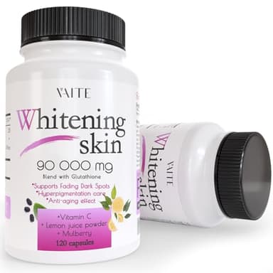 VAITE Glutathione Whitening Pills - Dark Spots & Acne Scar Remover - 90000mg - Vegan Skin Bleaching Pills with Anti-Aging & Antioxidant Effect - 120 Capsules