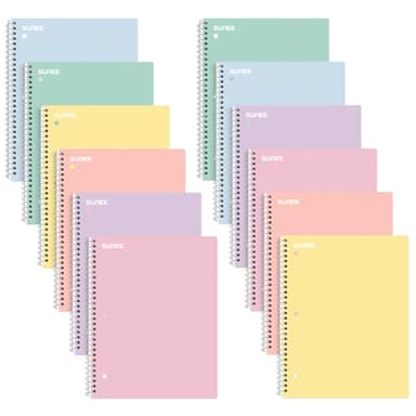 SUNEE Spiral Notebooks, 12 Pack, 1-Subject, College Ruled Paper, 8" x 10-1/2", 70 Sheets per Notebook, Assorted Pastel Colors Spiral Notebooks for School
