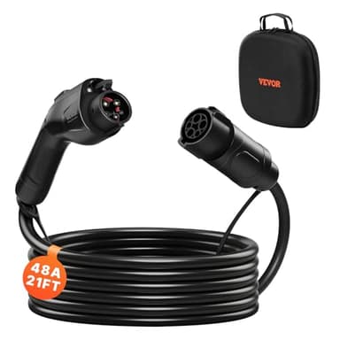VEVOR EV Charger Extension Cable, 48Amp 21 ft J1772 Extension Cord Compatible with 120V-240V SAE J1772 Electric Vehicle Chargers, Level 1/Level 2 IP66 Heavy Duty Car Charging Cable with Carrying Bag