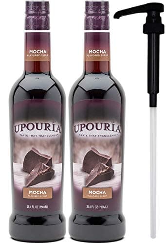 Upouria Mocha Coffee Syrup Flavoring, 100% Vegan, Gluten-Free, Kosher, 750 mL Bottle (Pack of 2) with Coffee Syrup Pump