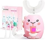 Kids U Shaped Electric Toothbrush with 4 Brush Heads, Sonic Toothbrush Kids with 5 Modes, Cartoon Dinosaur 360-Degree Cleaning IPX7 Waterproof Design (2-6 Age (Pink))