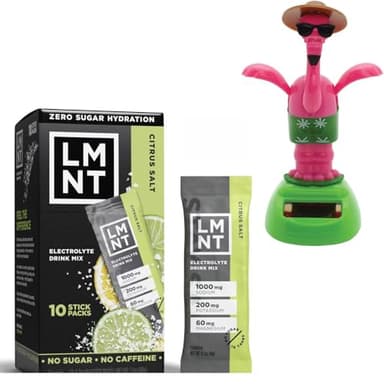 LMNTs Zero-Sugar Electrolytes Sports Drink - Citrus Salt - 2.1oz/10ct with Solar Pal, dancing flamingo with sunglasses