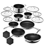 HexClad 15 Piece Hybrid Stainless Steel Cookware Set - 6 Piece Frying Pan Set, 6 Piece Pot Set, 12 Inch Wok, Dishwashing and Oven Safe, Induction Ready, Stay Cool, Non-Stick, Easy to Clean