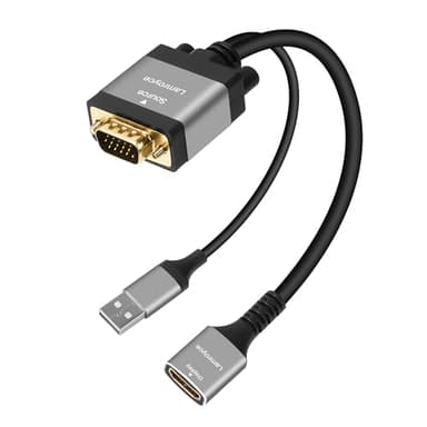 Active VGA to HDMI Adapter with USB Powered, 1080P VGA Male (Source) to HDMI Female (Display) Cable Converter Connector Compatible with PC Computer Desktop Laptop Monitor HDTV Projector-0.6 Feet