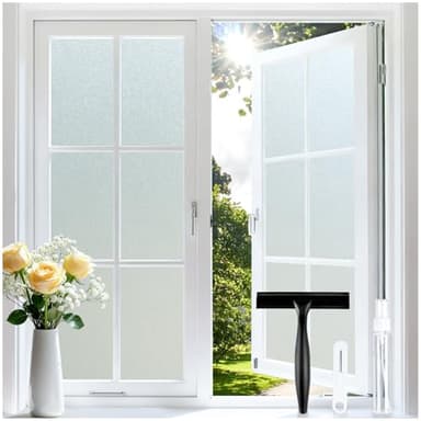 rabbitgoo Frosted Glass Window Privacy Film, No Glue, Anti-Glare Heat Blocking, Easy to Install, Renter Friendly Removable Opaque Bathroom Window Clings for Glass, 17.5" x 78.7"